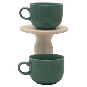 Vintage RS Japan Ceramic Coffee Mugs Teal Blue Aqua Ring Base MCM Set Of 2 Cups